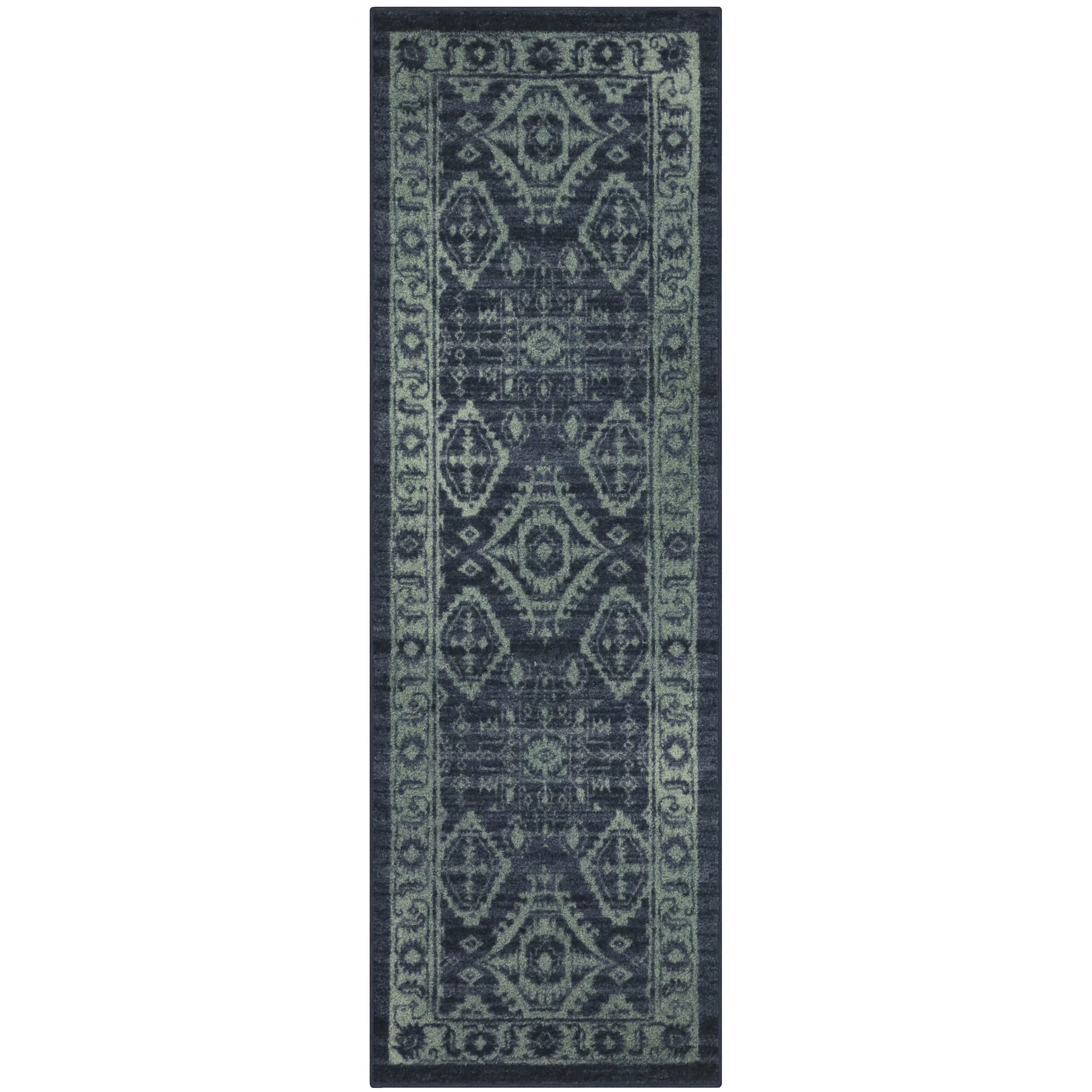 Maples Rugs Global Arya Indoor Hallway Runner Rug, Navy|Green, 2'x6'
