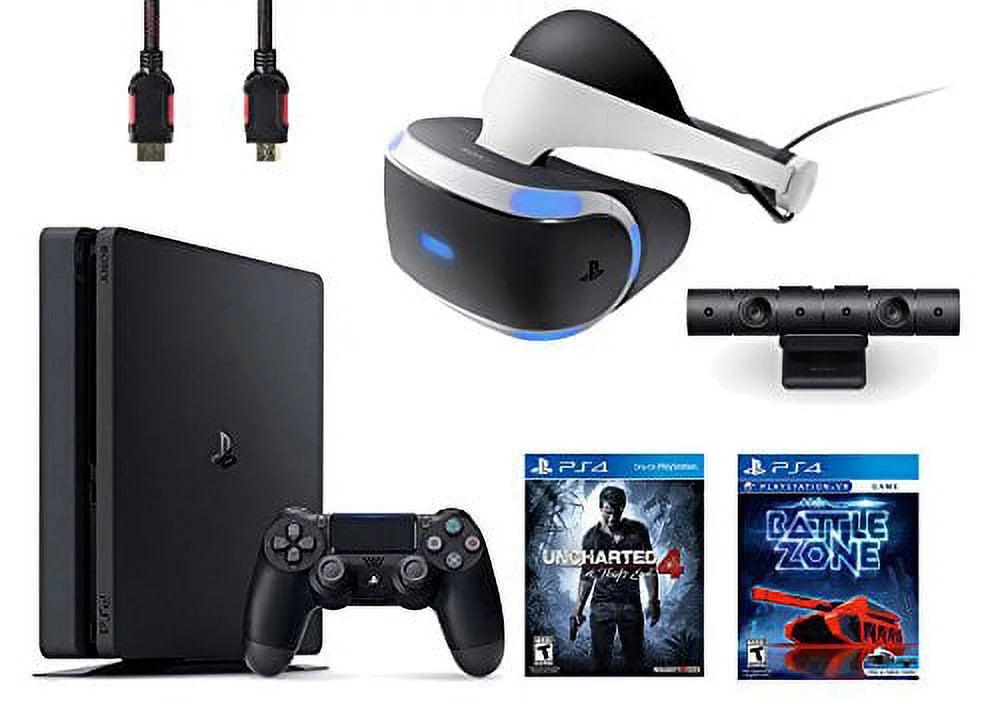 PlayStation VR Bundle 4 Items:VR Headset,Playstation Camera,PlayStation 4 Slim 500GB Console - Uncharted 4,VR Game Disc PSVR Battlezone