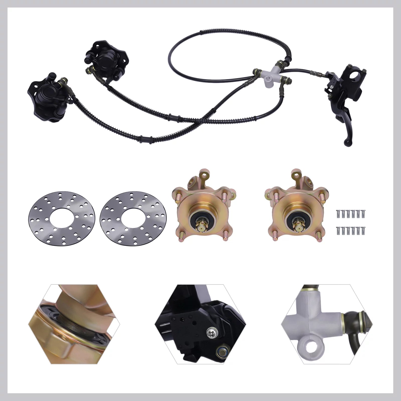 Miumaeov 4 Stud Front Steering Knuckle Spindle Wheel Hub Assembly Caliper Rotor Go Kart Steering Kit for 125cc-250cc ATV 4 Wheel Karts