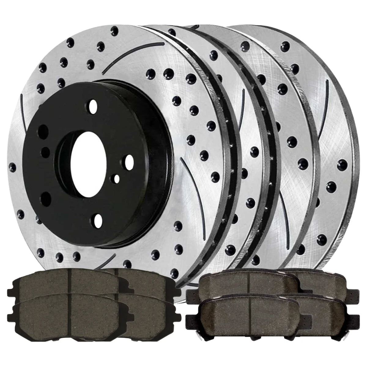 AutoShack Front and Rear Drilled Slotted Brake Rotors Black and Ceramic Pads Kit Replacement for 2002-2003 Subaru Impreza 2.5L AWD