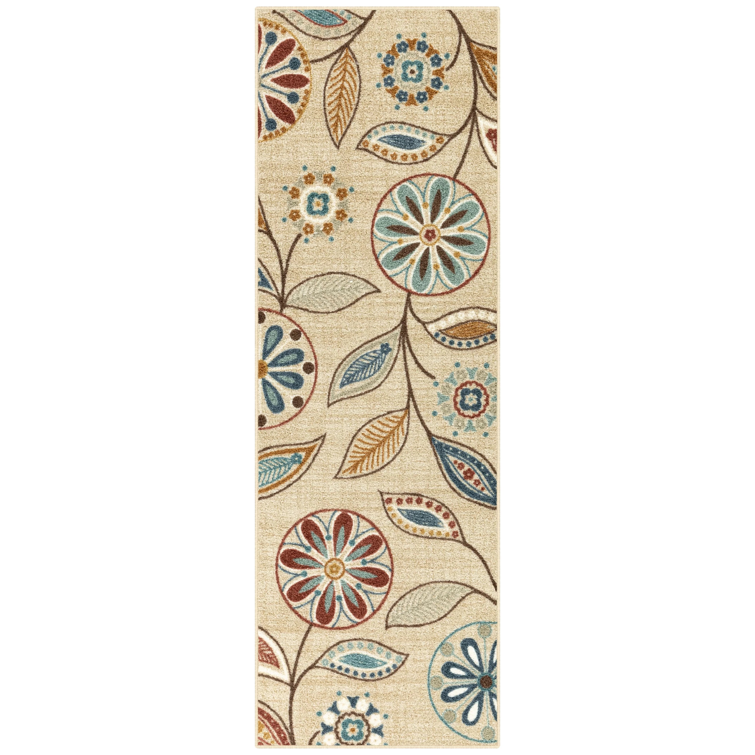 Maples Rugs Traditional Minerva Beige Multi Floral Indoor Hallway Runner Rug, 2'x6'