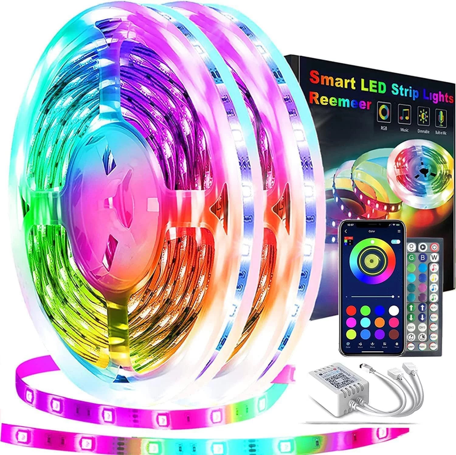 Led Lights 100ft(2 Rolls of 50ft) Smart APP Control Music Sync Led Strip Lights RGB Color Changing Led Lights Strips with Remote Led Lights for Bedroom Kitchen and Party