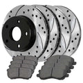AutoShack Front and Rear Drilled Slotted Brake Rotors Black Performance Ceramic Pad Kit Replacement for 2008-2012 2013 2014 2015 2016 2017 Mitsubishi Lancer 2007 Dodge Caliber 1.8L 2.0L 2.4L AWD FWD
